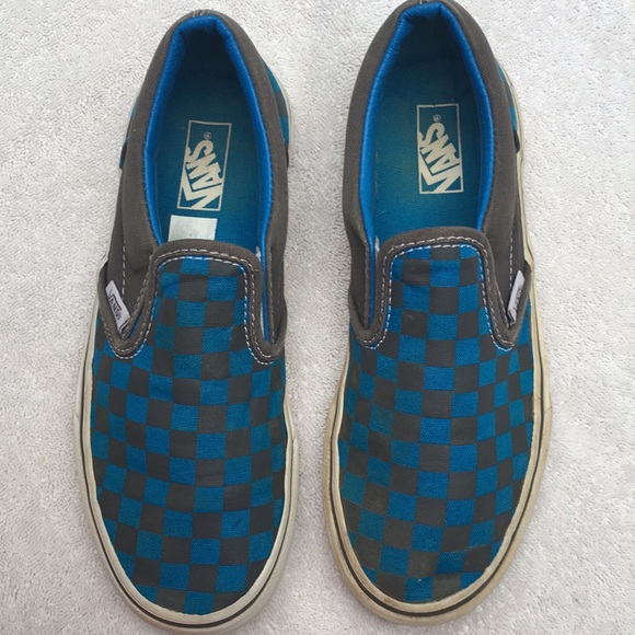 blue and grey checkered vans